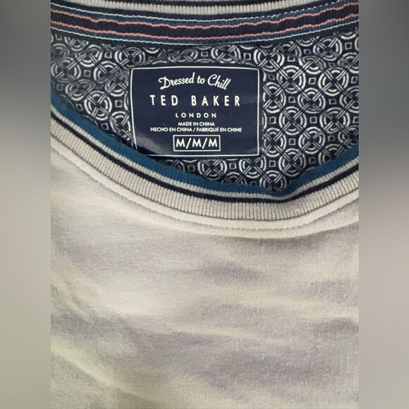 Ted Baker London Dressed to Chill Gray Navy Trim Minimalist Long Sleeve Tshirt M - Picture 7 of 11